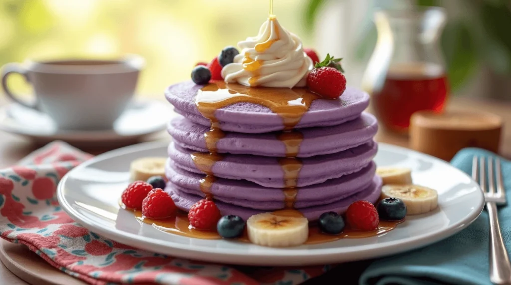Taro Flavored Pancakes with a Delightful Purple Hue