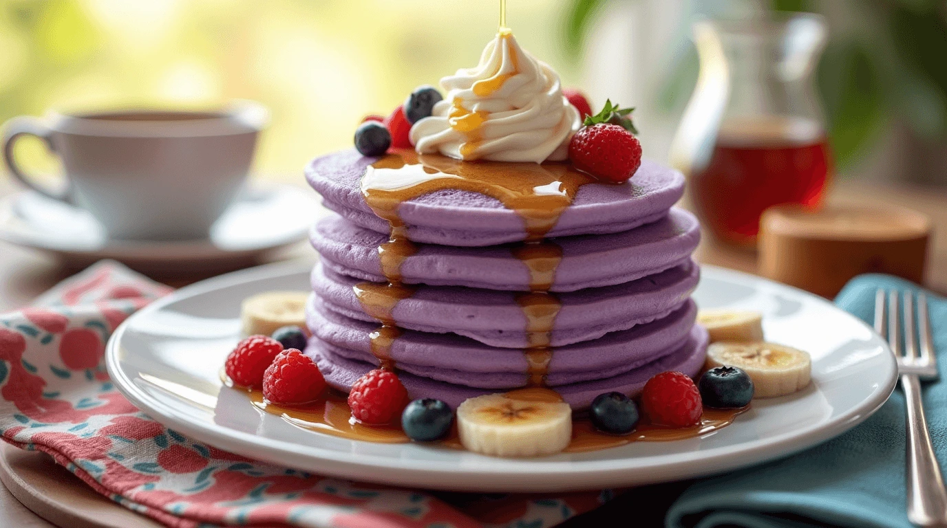 Taro Flavored Pancakes with a Delightful Purple Hue