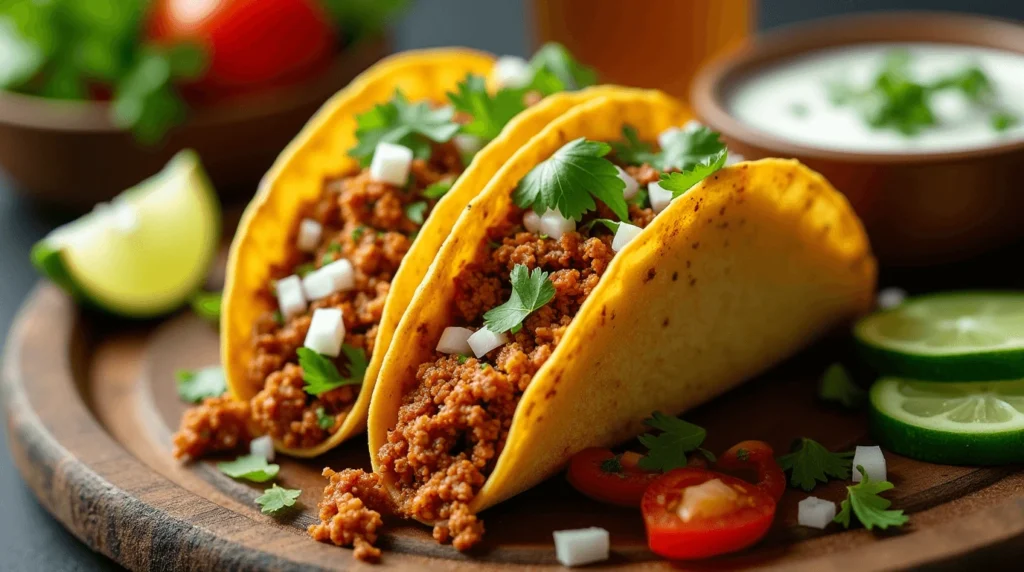 Chicken Keema Indian Ground Beef Tacos with Fresh Toppings